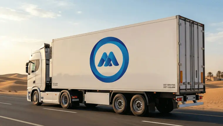 Manchu Transport Reefer Trailer on UAE Desert Highway - Cross-Border Chiller Transport