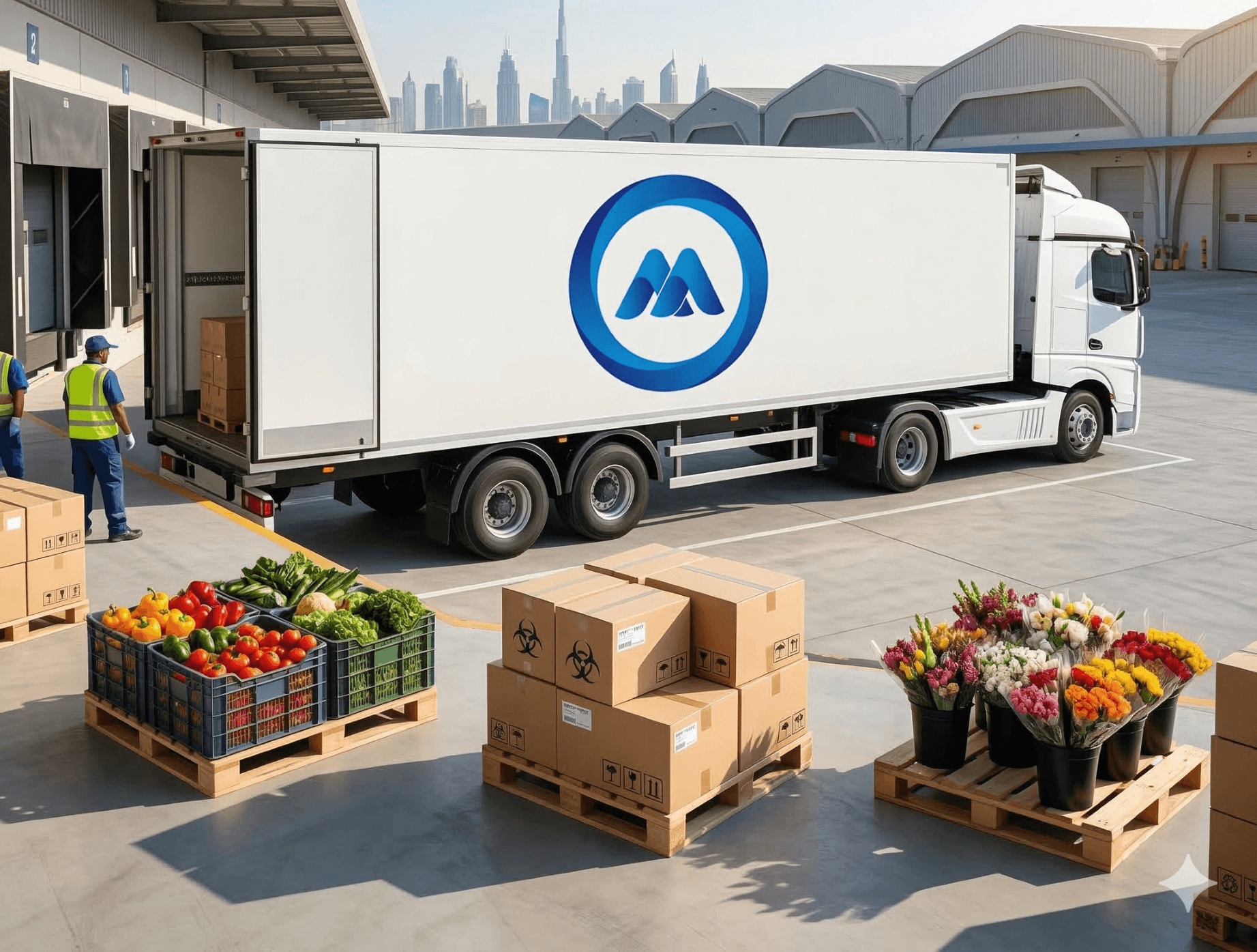 Refrigerated chiller truck delivering temperature-sensitive goods across Dubai and Abu Dhabi for food, pharmaceutical, and dairy industries